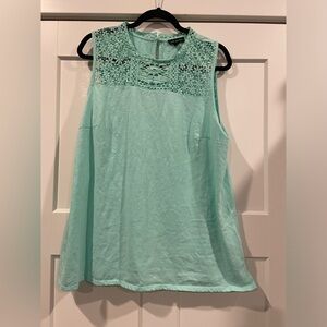 Lane Bryant 18/20 mint colored sleeveless EUC Classic Mock-Neck Tank w Lace Yoke